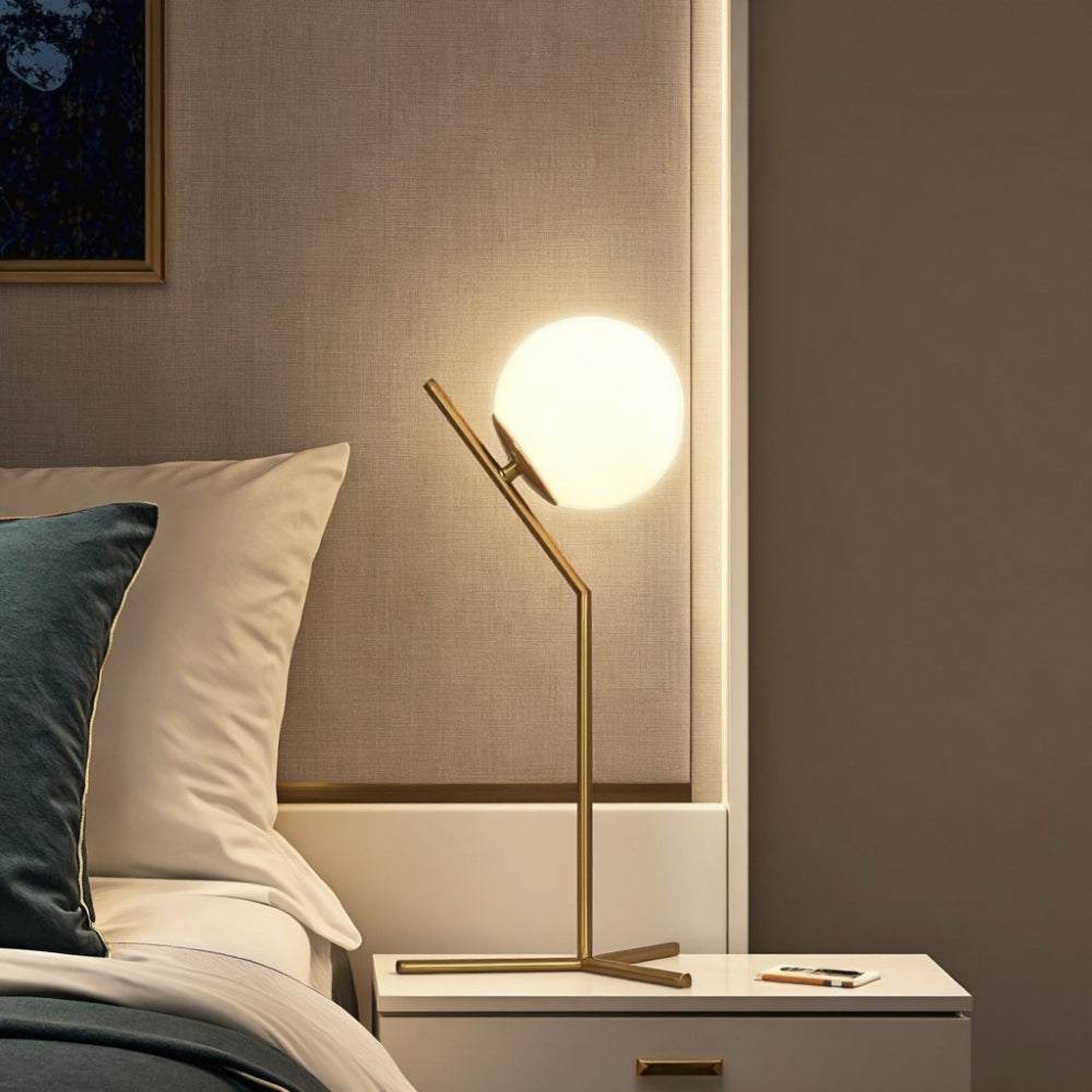 Design-Tischlampe Alaris, Glas, Metall