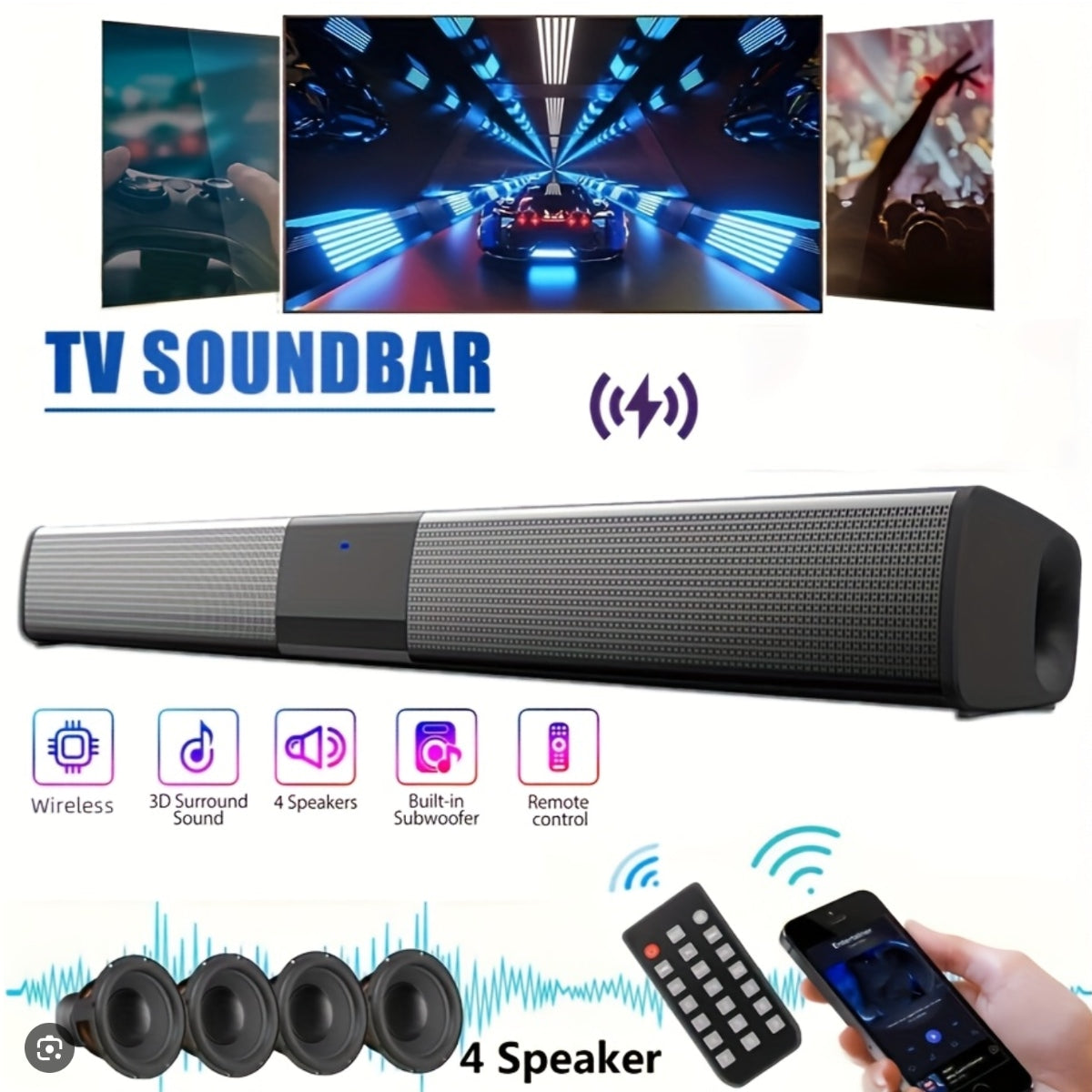 SonicLine 4.0 Bluetooth Soundbar – 55 cm, 4 Lautsprecher, Surround Sound