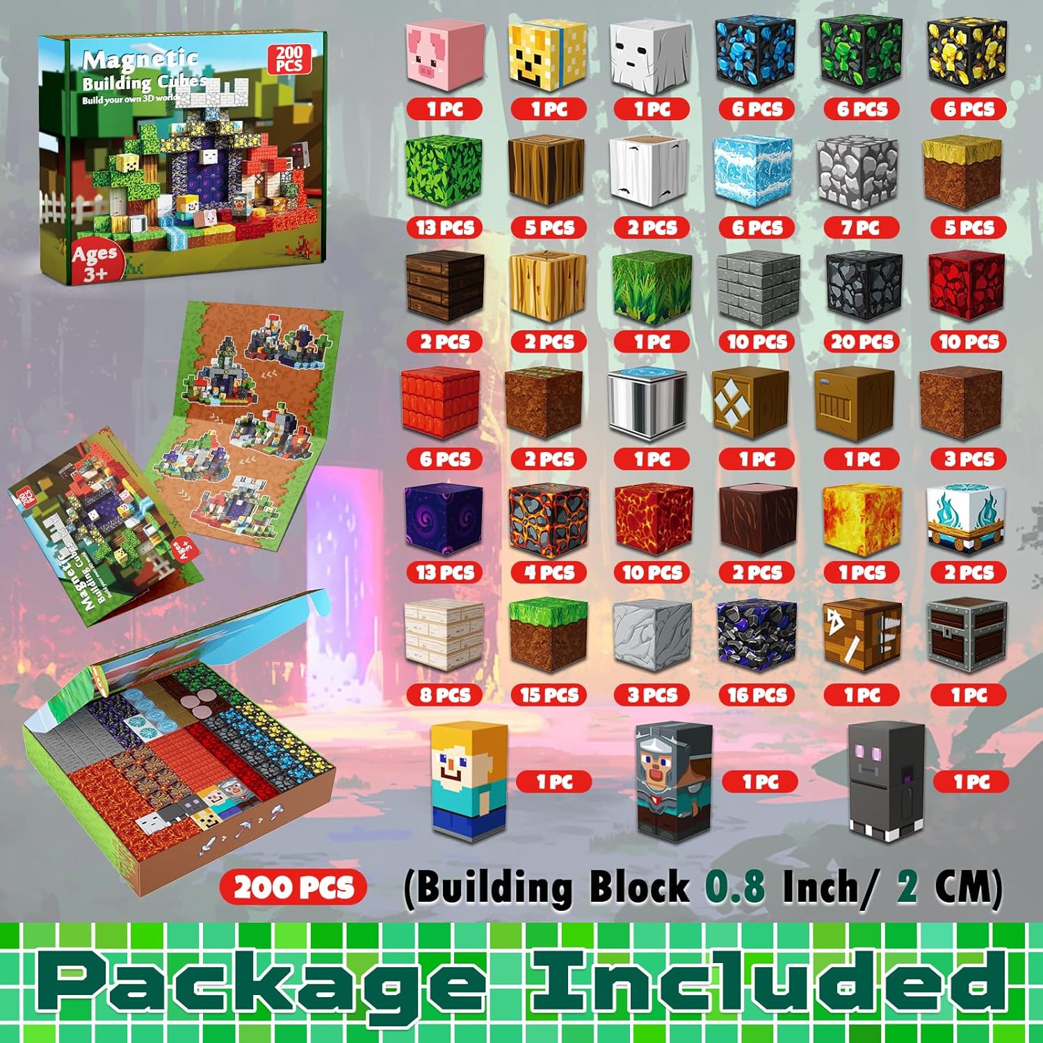 MAGNECRAFT Magnetic Blocks – 200 Stk. magnetische Bauklötze STEM-Spielzeug für Kinder ab 3 Jahren