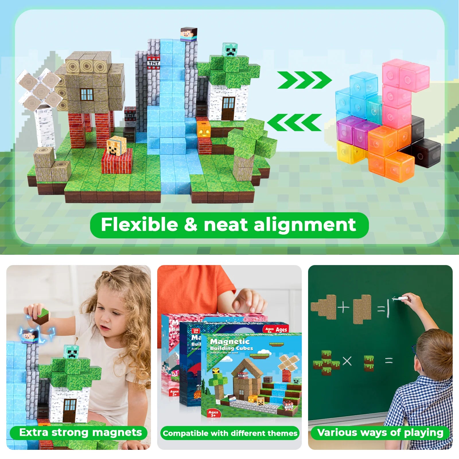 MAGNECRAFT Magnetic Blocks FOREST LIFE – 100 Stk. magnetische Bauklötze STEM-Spielzeug für Kinder ab 3 Jahren