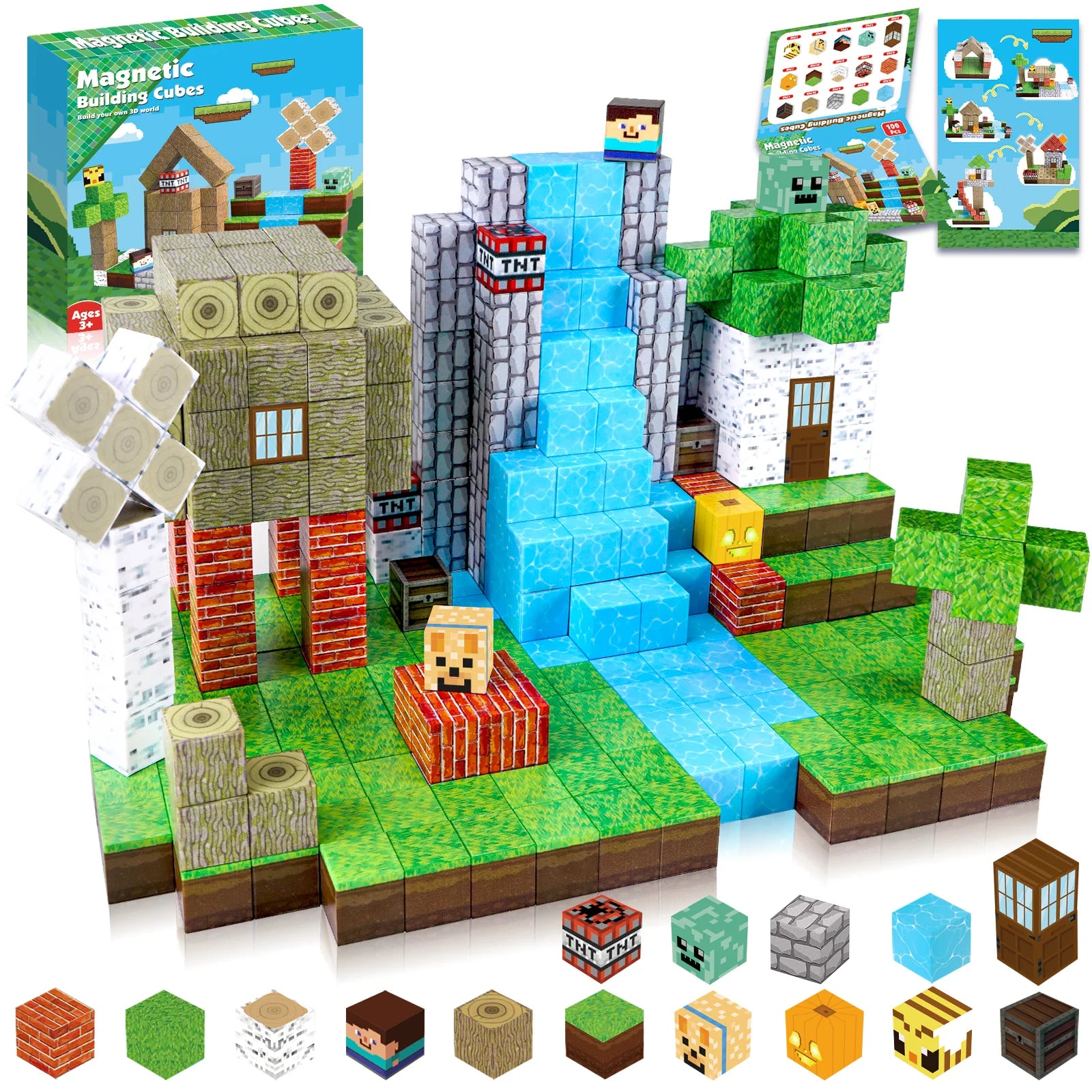 MAGNECRAFT Magnetic Blocks FOREST LIFE – 100 Stk. magnetische Bauklötze STEM-Spielzeug für Kinder ab 3 Jahren